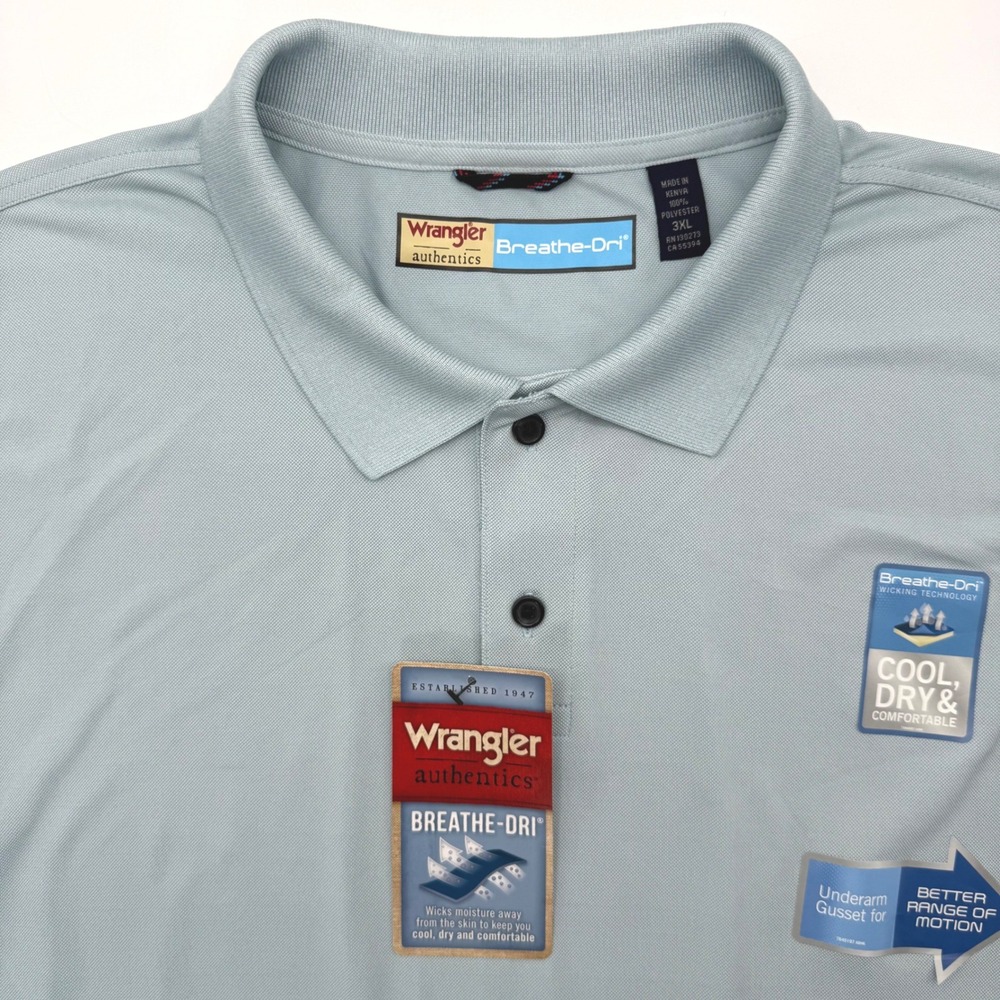 Wrangler Polo Men 3XL Light Blue Breathe-Dri Authentics Performance Short Sleeve